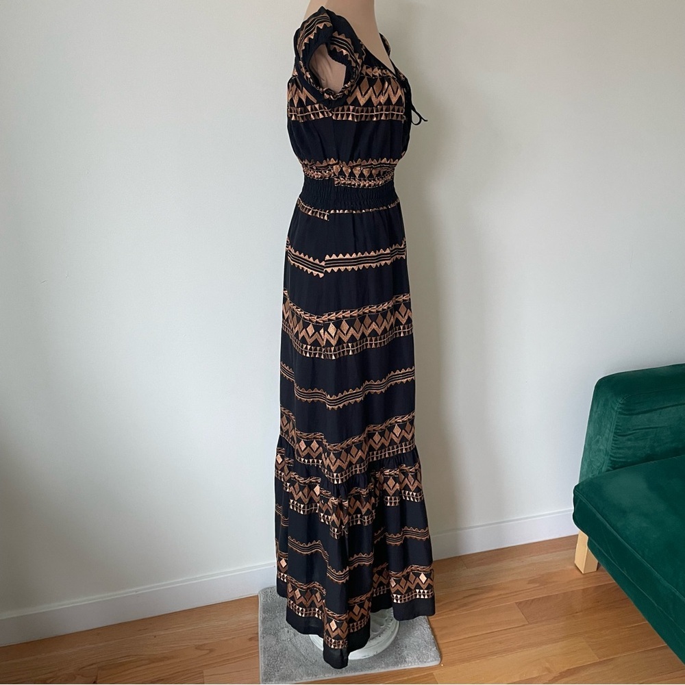 Coocu Resorts Greek Black Bronze Embroidered Corset Maxi Beach Dress EUC Size S - Picture 4 of 12